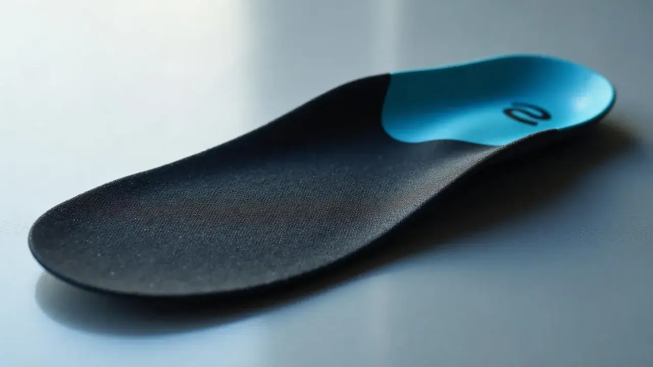 Eine orthopädische Einlage aus Gummi oder Kunststoff, die für Komfort und Halt sorgt.