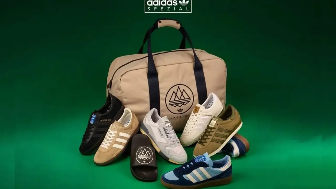 Adidas Spezial Kollektion mit verschiedenen Sneakern und einer Tasche, inspiriert von Gary Aspden.