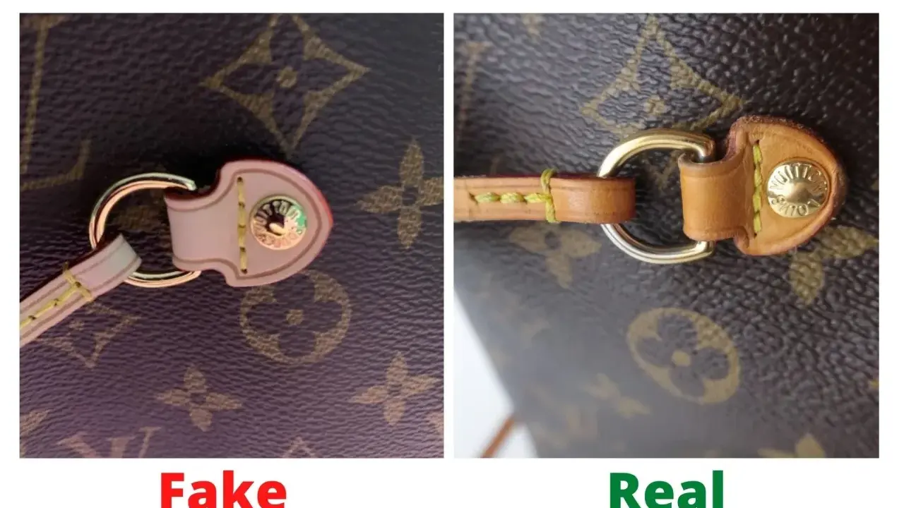 Links: Louis Vuitton falsch. Rechts: Louis Vuitton echt. Details wie Nähte und Beschläge verraten den Unterschied.