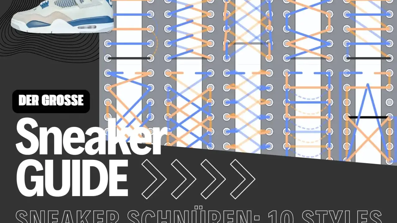 Der Sneaker Guide zeigt, wie man Schuhe lacen kann. Verschiedene Schnürtechniken werden illustriert.