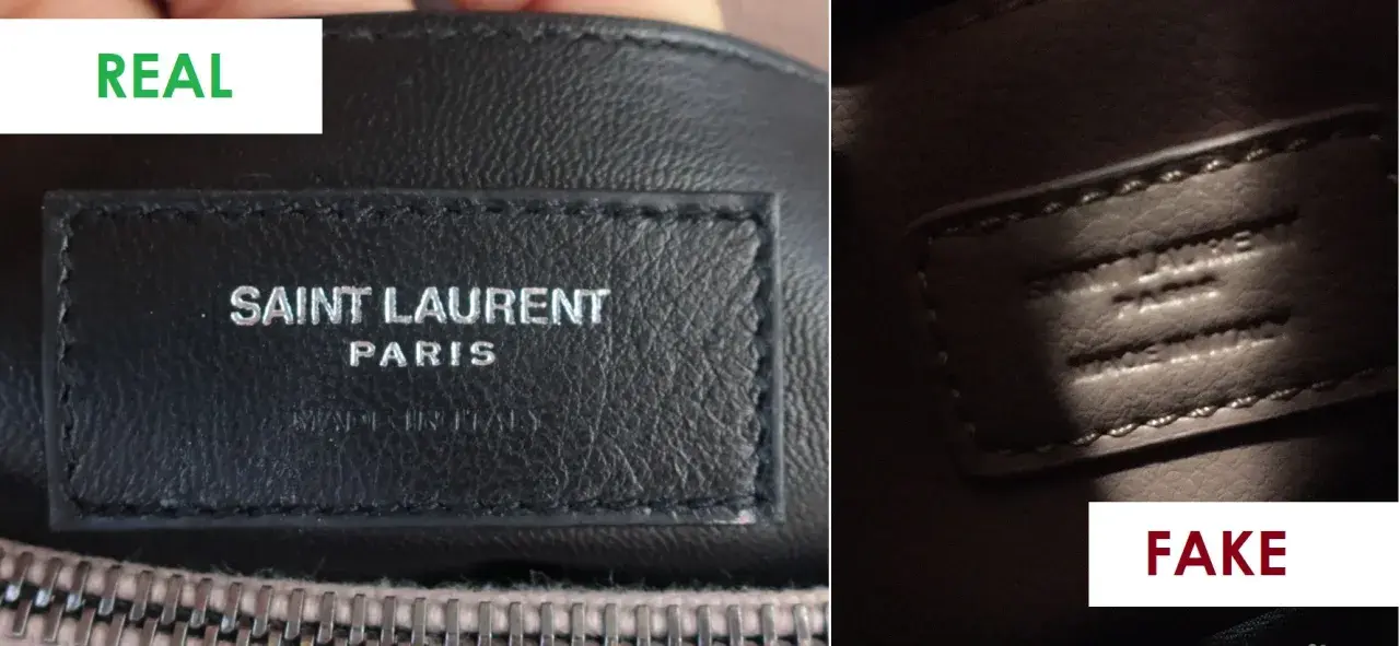 Echtes vs. gefälschtes Saint Laurent Etikett. Ein Online-Check der YSL-Seriennummer kann helfen, die Echtheit zu prüfen.