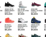 Verschiedene seltene Sneaker-Arten, darunter Nike Air Mag, Jordan 4 Retro und Louis Vuitton Jaspers Kanye, mit ihren Höchstgeboten.