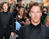 Benedict Cumberbatch im schwarzen Anzug mit schwarzem Hemd und Krawatte.
