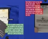 Vergleich von Stone Island Etiketten: Ein echtes (links) und ein Stone Island Fake (rechts) mit auffälligem "222" Code.