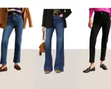 Fünf Outfits zeigen, welche Schuhe zu engen Hosen passen: Loafer, Ballerinas und Mules.