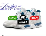 Jordan 4 Military Blue: Legit oder Fake? Ein Paar Sneaker, die echt oder eine Jordan 4 University Blue Fake sein könnten.