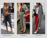 Drei Outfits: sportlich elegant ab 50 mit Hoodie, Lederhose, Anzug und roten Hosen.