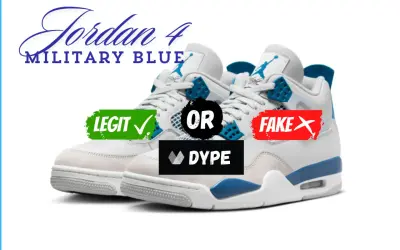 Jordan 4 Military Blue: Legit oder Fake? Ein Paar Sneaker, die echt oder eine Jordan 4 University Blue Fake sein könnten.