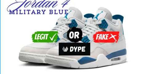 Jordan 4 Military Blue: Legit oder Fake? Ein Paar Sneaker, die echt oder eine Jordan 4 University Blue Fake sein könnten.