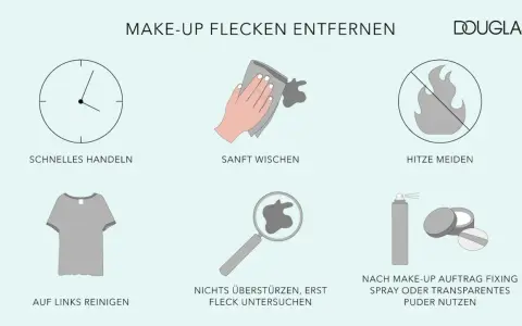 Tipps zum Make-up aus Kleidung entfernen: schnell handeln, sanft wischen, Hitze meiden, links reinigen, Fleck untersuchen, Fixing Spray/Puder nutzen.