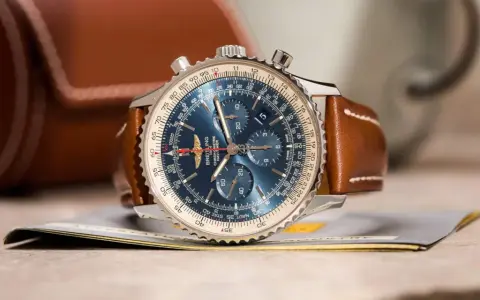 Breitling B13048 Navitimer mit blauem Zifferblatt und braunem Lederarmband. Ein echter Klassiker, der die Zeit überdauert.