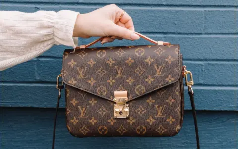 Eine Hand hält eine braune Louis Vuitton Tasche mit Monogramm-Muster. So erkennst du ein louis vuitton original.