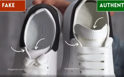 Vergleich von Alexander McQueen Schuhen: Links ein Fake-Modell mit unsauberer Verarbeitung, rechts das authentische Paar mit feinen Details.