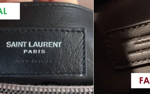 Echtes vs. gefälschtes Saint Laurent Etikett. Ein Online-Check der YSL-Seriennummer kann helfen, die Echtheit zu prüfen.