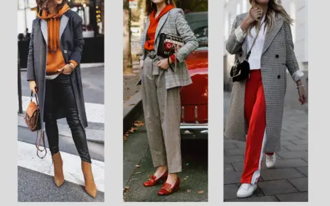 Drei Outfits: sportlich elegant ab 50 mit Hoodie, Lederhose, Anzug und roten Hosen.
