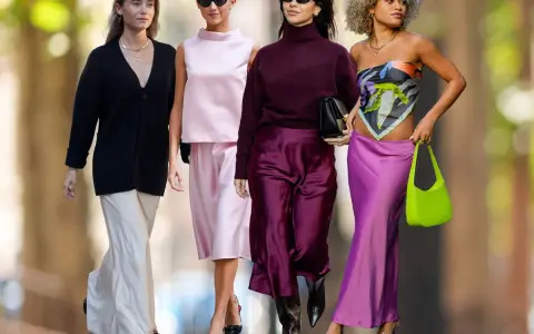 Vier Frauen zeigen, wie man einen Satinrock kombiniert: von elegant bis lässig.