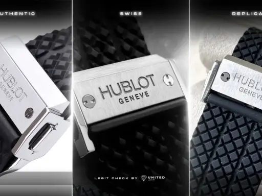 Vergleich von drei Hublot-Schließen: authentisch, Swiss und Replica. So erkennen Sie einen Hublot Fake.