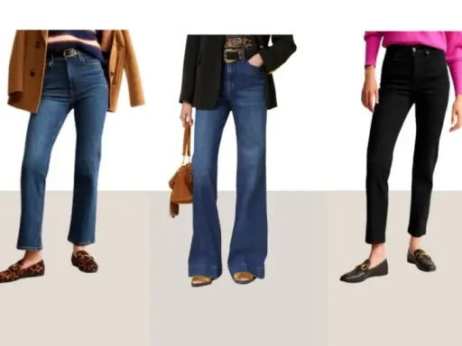 Fünf Outfits zeigen, welche Schuhe zu engen Hosen passen: Loafer, Ballerinas und Mules.