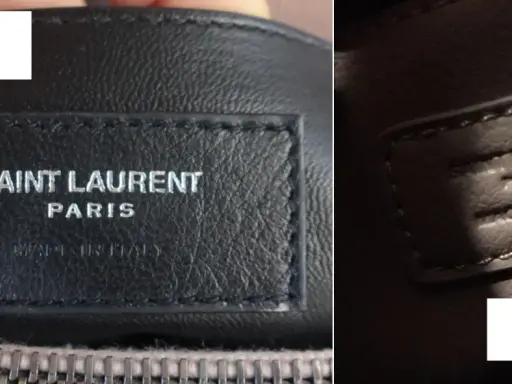 Echtes vs. gefälschtes Saint Laurent Etikett. Ein Online-Check der YSL-Seriennummer kann helfen, die Echtheit zu prüfen.