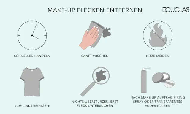 Tipps zum Make-up aus Kleidung entfernen: schnell handeln, sanft wischen, Hitze meiden, links reinigen, Fleck untersuchen, Fixing Spray/Puder nutzen.