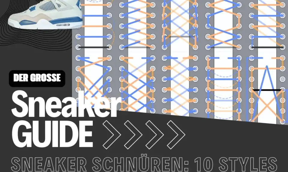 Der Sneaker Guide zeigt, wie man Schuhe lacen kann. Verschiedene Schnürtechniken werden illustriert.