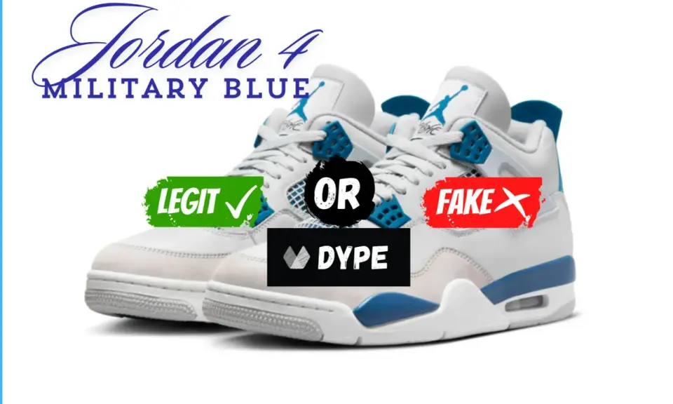 Jordan 4 Military Blue: Legit oder Fake? Ein Paar Sneaker, die echt oder eine Jordan 4 University Blue Fake sein könnten.