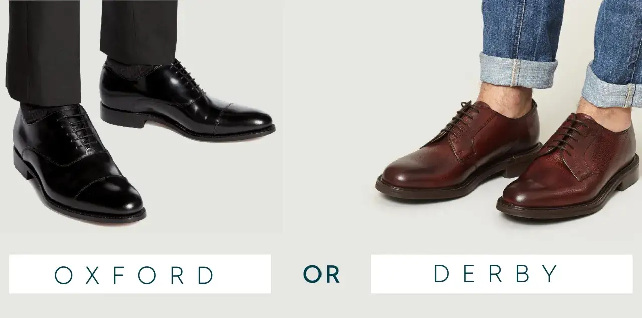Schwarze Oxford-Schuhe mit Anzughose und braune Derby-Schuhe mit Jeans.
