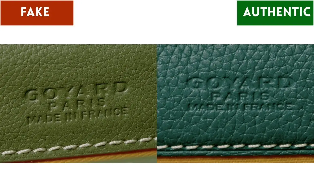 Nahaufnahme von Goyard-Prägungen: links