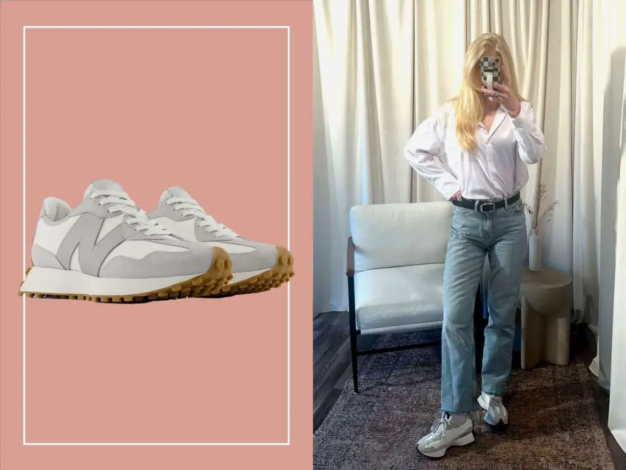 Graue und weiße Sneakers mit brauner Gummisohle. Sie sind ein Beispiel dafür, was Sneakers sind: bequeme Sportschuhe für den Alltag.