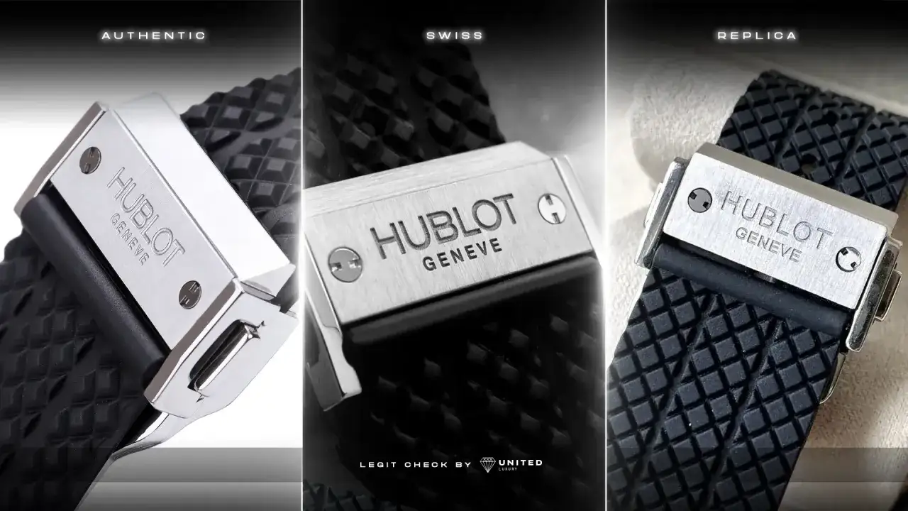 Vergleich von authentischer, Schweizer und gefälschter Hublot-Uhr. So erkennen Sie eine Hublot-Fälschung.