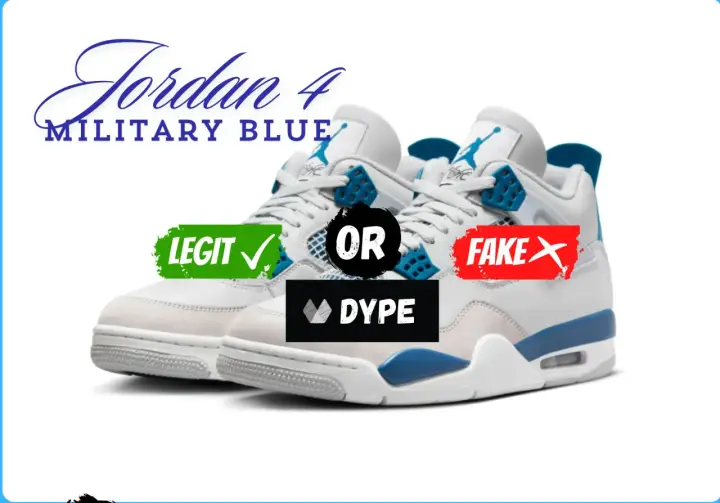 Jordan 4 Military Blue: Legit oder Fake? Ein Paar Sneaker, die echt oder eine Jordan 4 University Blue Fake sein könnten.